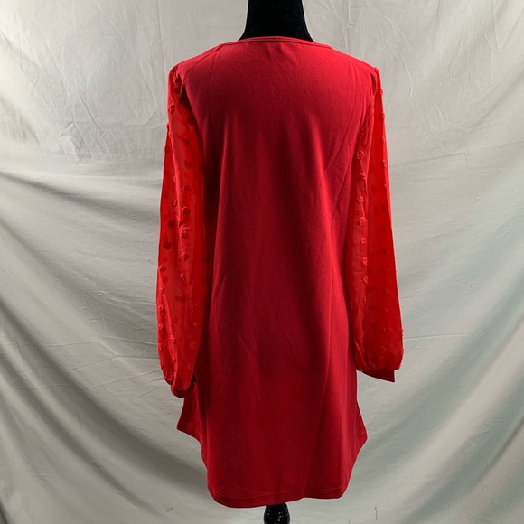 Red Swiss Dot Sheer Sleeve Dress - Picture 8 of 9